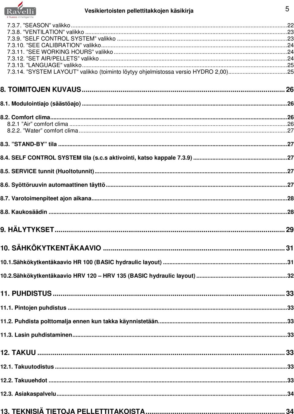 TOIMITOJEN KUVAUS... 26 8.1. Modulointiajo (säästöajo)...26 8.2. Comfort clima...26 8.2.1 Air comfort clima...26 8.2.2. Water comfort clima...27 8.3. STAND-BY tila...27 8.4.