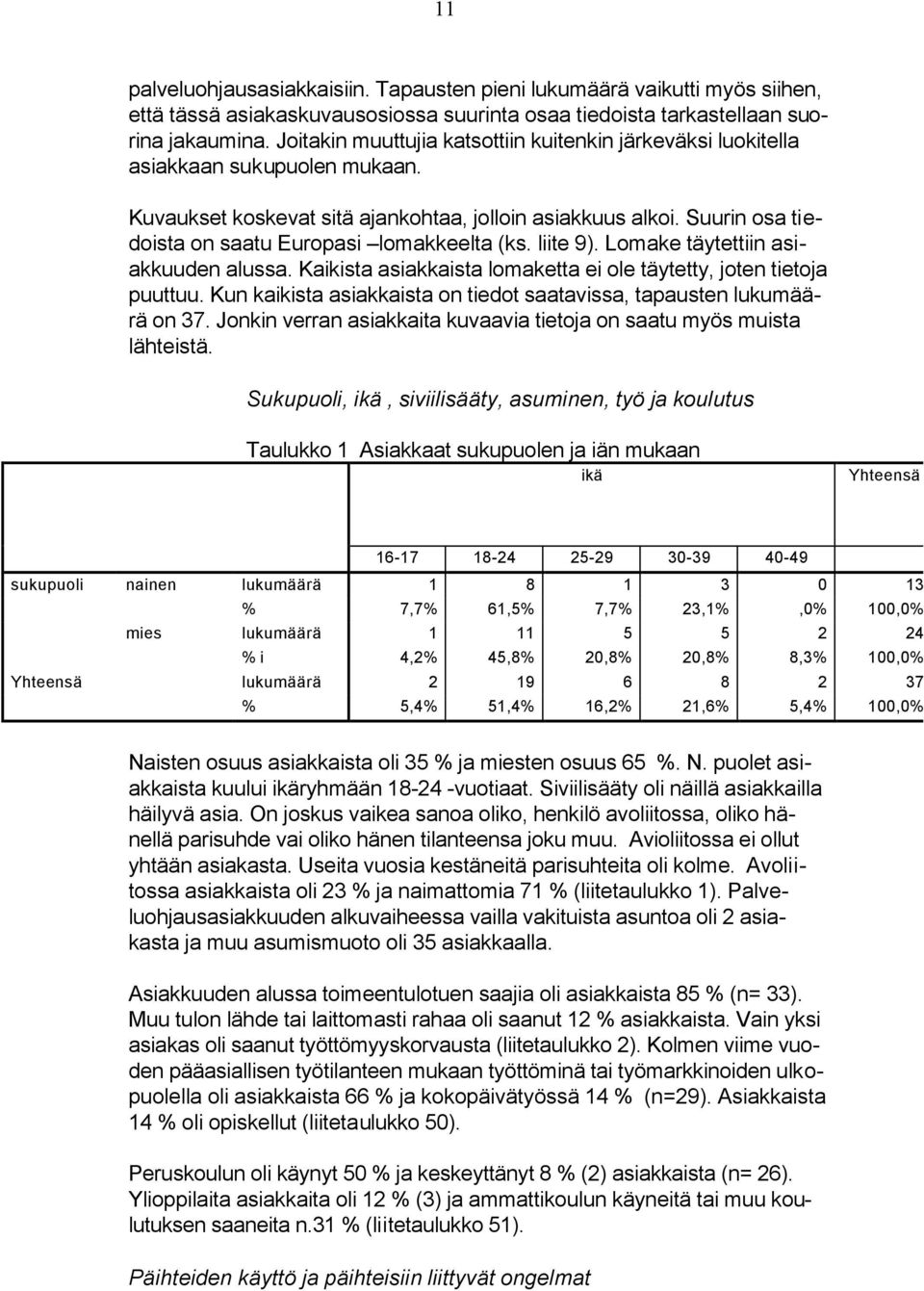 Suurin osa tiedoista on saatu Europasi lomakkeelta (ks. liite 9). Lomake täytettiin asiakkuuden alussa. Kaikista asiakkaista lomaketta ei ole täytetty, joten tietoja puuttuu.