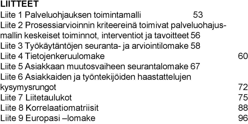 arviointilomake 58 Liite 4 Tietojenkeruulomake 60 Liite 5 Asiakkaan muutosvaiheen seurantalomake 67 Liite 6