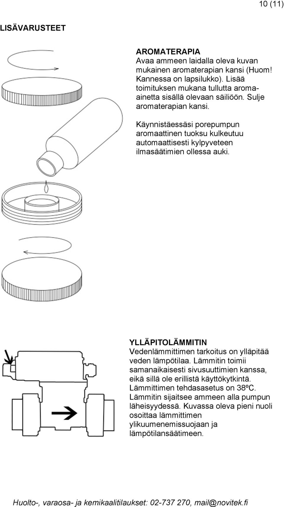 Käynnistäessäsi porepumpun aromaattinen tuoksu kulkeutuu automaattisesti kylpyveteen ilmasäätimien ollessa auki.