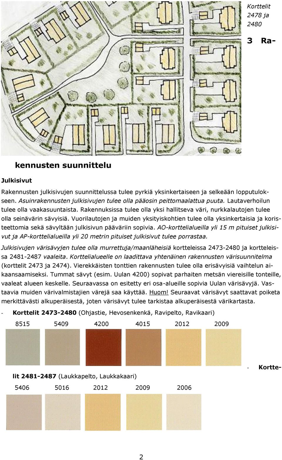 Rakennuksissa tulee olla yksi hallitseva väri, nurkkalautojen tulee olla seinävärin sävyisiä.