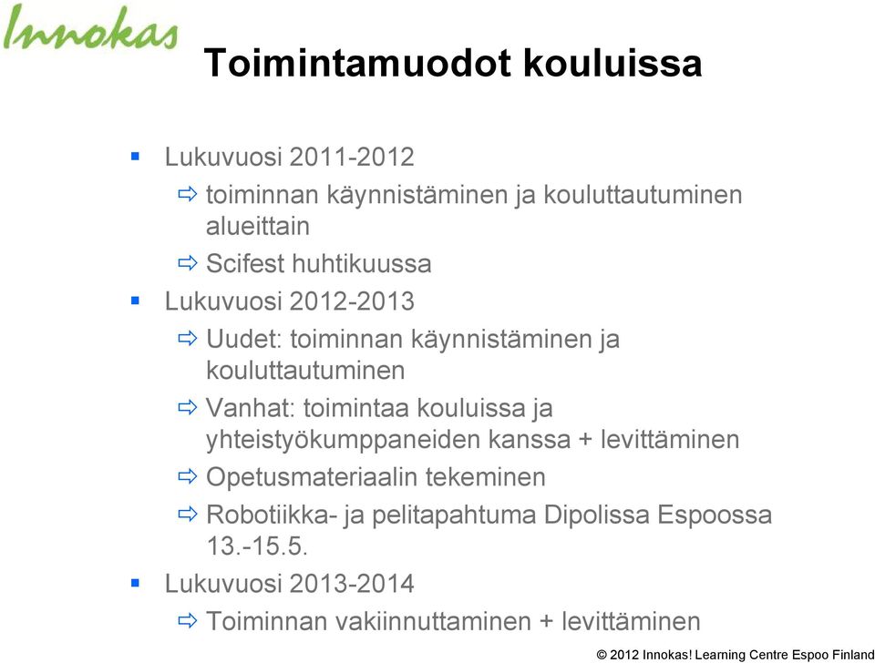 toimintaa kouluissa ja yhteistyökumppaneiden kanssa + levittäminen Opetusmateriaalin tekeminen