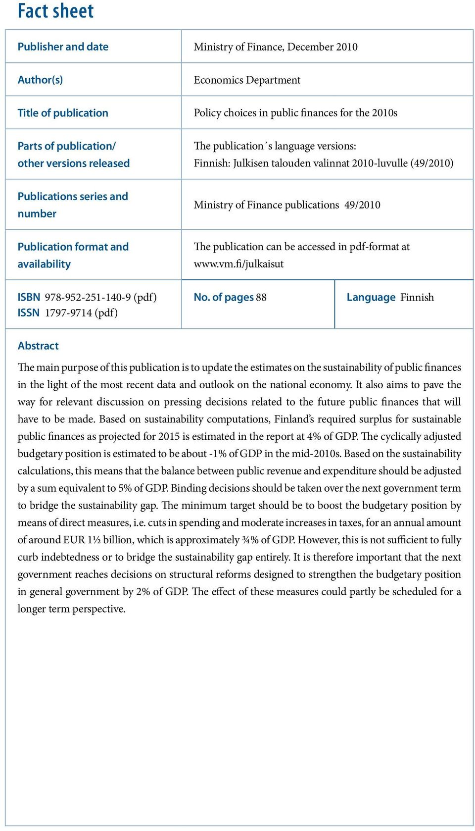 format and availability The publication can be accessed in pdf-format at www.vm.fi/julkaisut ISBN 978-952-251-140-9 (pdf) ISSN 1797-9714 (pdf) No.