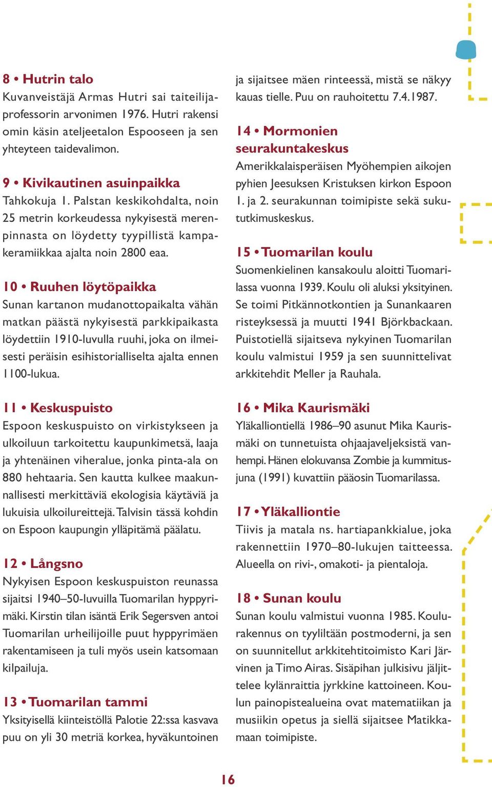 10 Ruuhen löytöpaikka Sunan kartanon mudanottopaikalta vähän matkan päästä nykyisestä parkkipaikasta löydettiin 1910-luvulla ruuhi, joka on ilmeisesti peräisin esihistorialliselta ajalta ennen