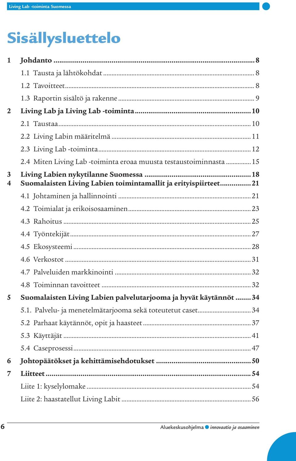 ..18 4 Suomalaisten Living Labien toimintamallit ja erityispiirteet...21 4.1 Johtaminen ja hallinnointi...21 4.2 Toimialat ja erikoisosaaminen...23 4.3 Rahoitus...25 4.4 Työntekijät...27 4.