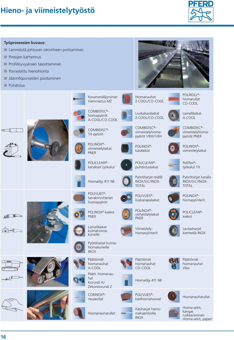 viimeistelyhiomapyöröt VRW/VRH karalaikat POLIROLL - hiomarullat CO-COOL Lamellilaikat A-COOL COMBIDISC - viimeistelyhiomapyöröt viimeistelylaikat POLICLEAN - karalliset työkalut POLICLEAN -