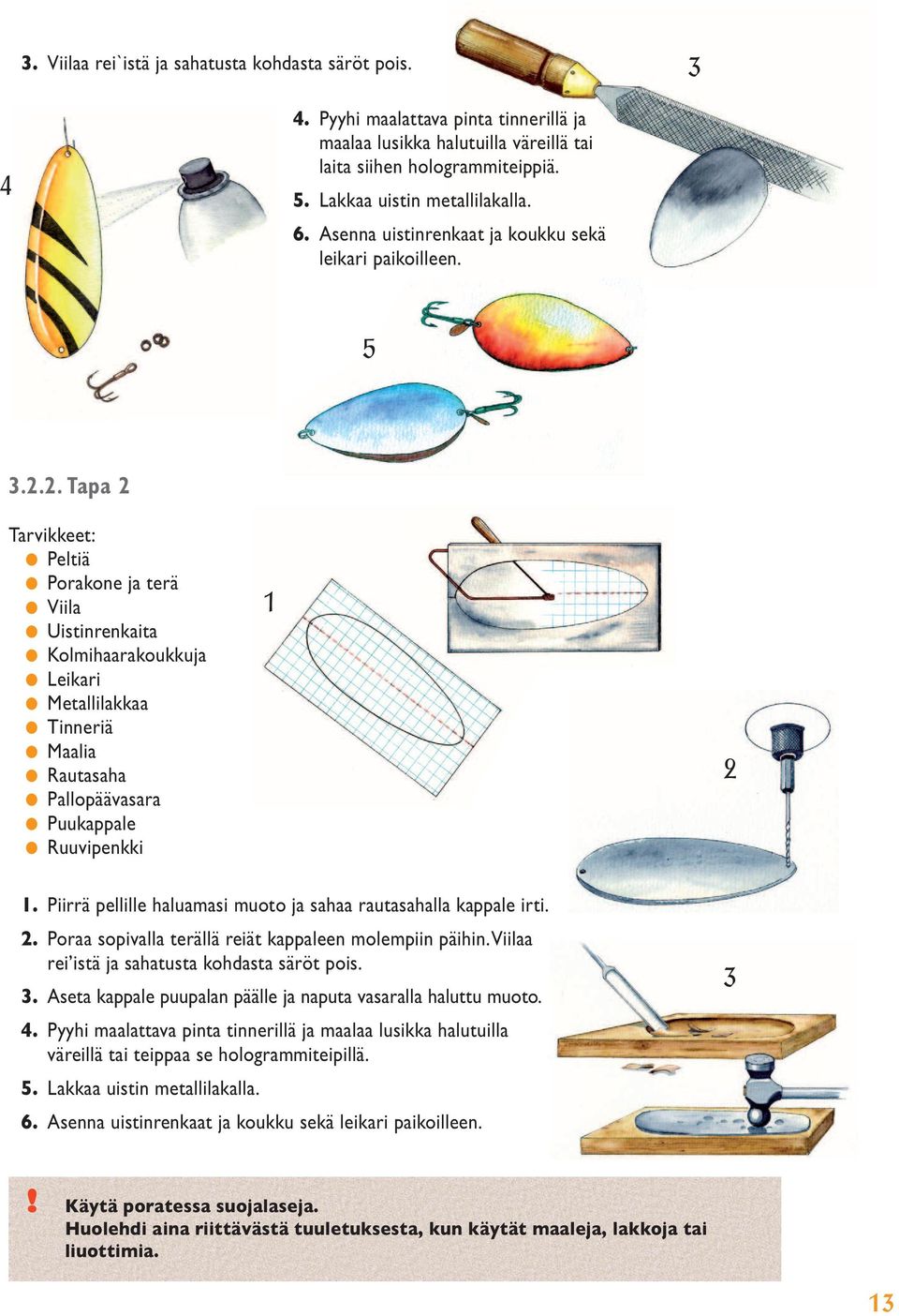 .. Tapa Peltiä Porakone ja terä Viila Uistinrenkaita Kolmihaarakoukkuja Leikari Metallilakkaa Tinneriä Maalia Rautasaha Pallopäävasara Puukappale Ruuvipenkki.