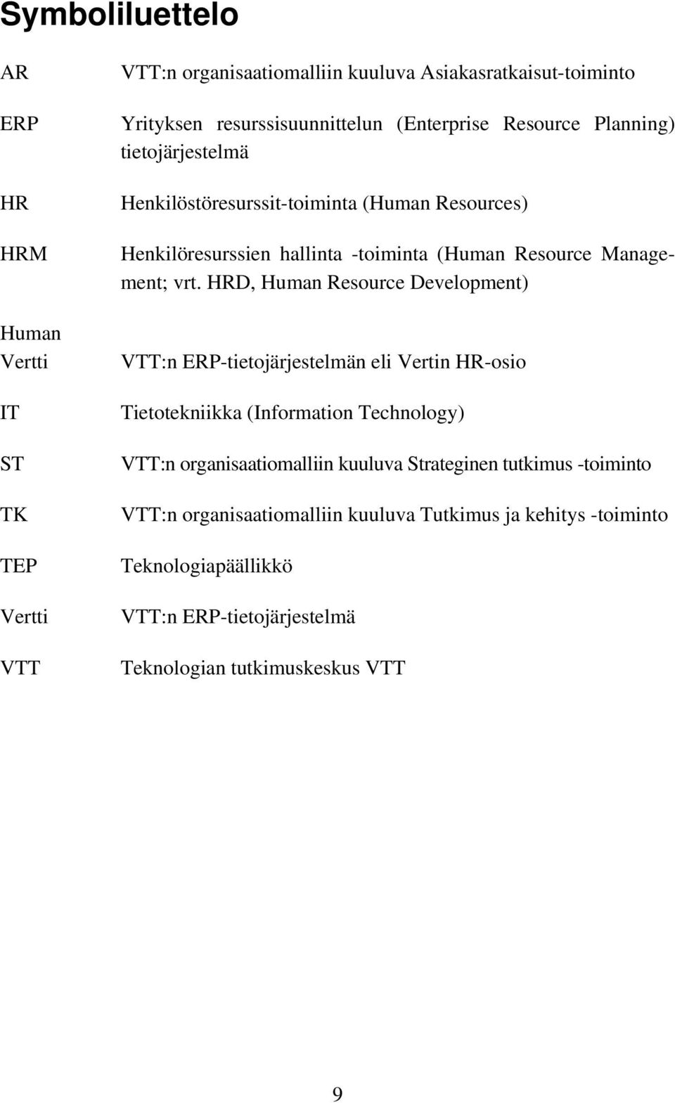 vrt. HRD, Human Resource Development) VTT:n ERP-tietojärjestelmän eli Vertin HR-osio Tietotekniikka (Information Technology) VTT:n organisaatiomalliin kuuluva