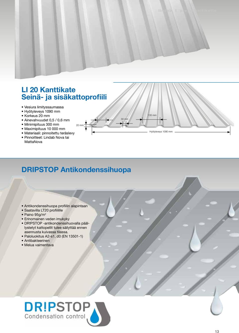 Antikondenssihuopa Antikondenssihuopa profiilin alapintaan Saatavilla LT20 profiilille Paino 95g/m 2 Erinomainen veden imukyky DR!