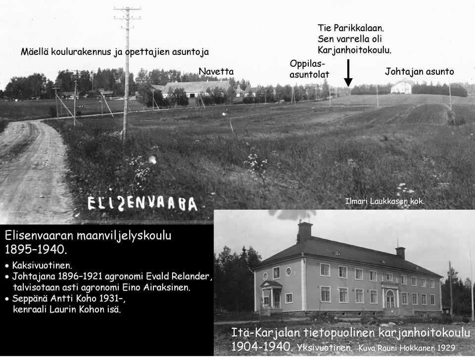 Elisenvaaran maanviljelyskoulu 1895 1940. Kaksivuotinen.