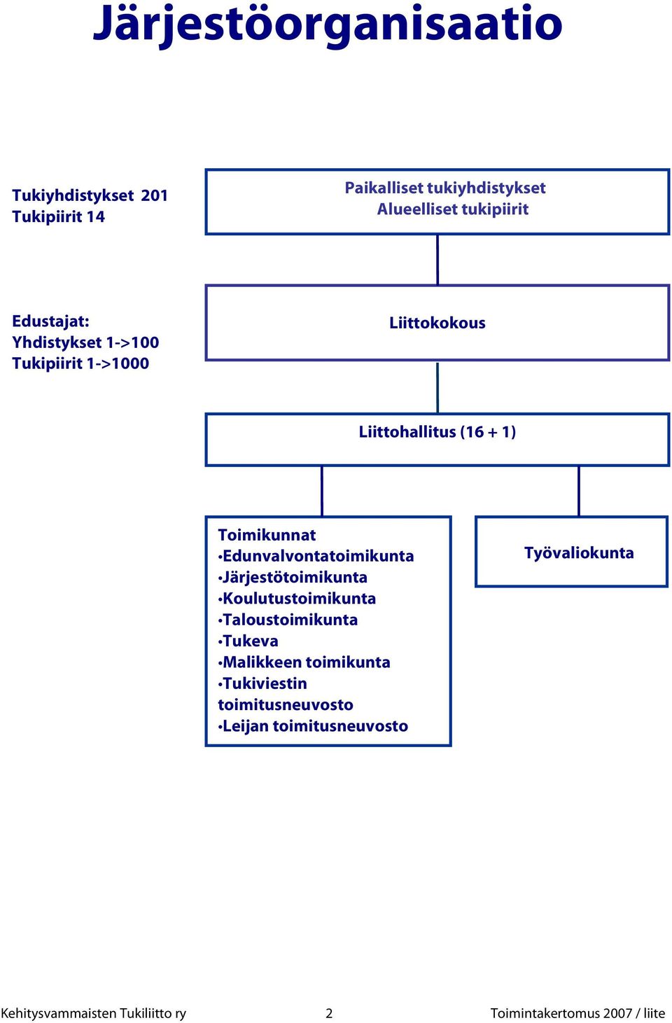 Edunvalvontatoimikunta Järjestötoimikunta Koulutustoimikunta Taloustoimikunta Tukeva Malikkeen toimikunta