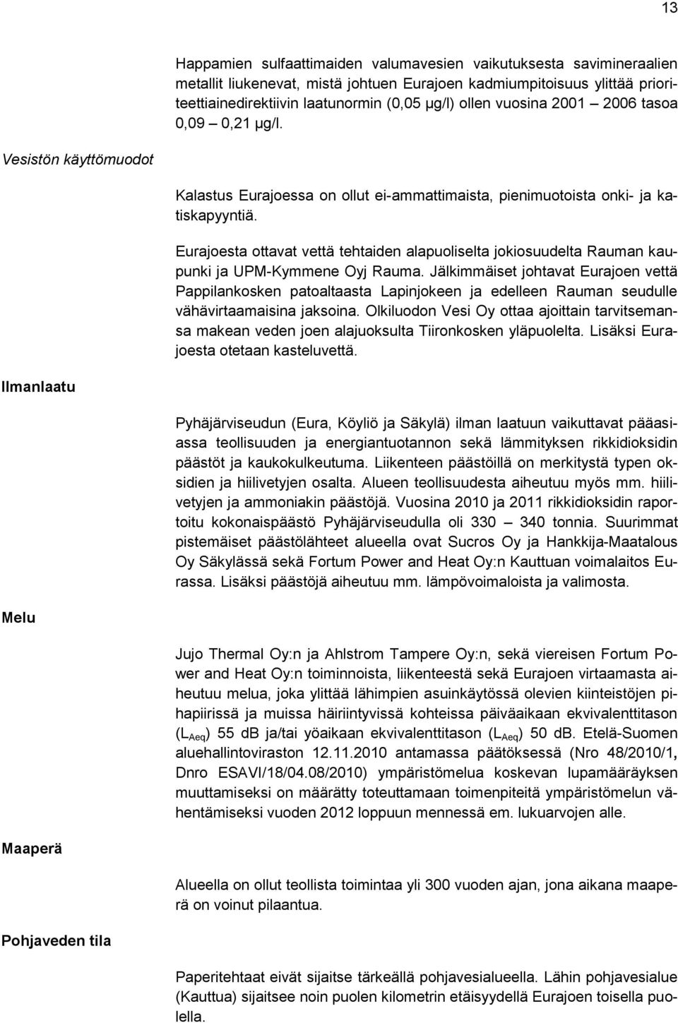 Eurajoesta ottavat vettä tehtaiden alapuoliselta jokiosuudelta Rauman kaupunki ja UPM-Kymmene Oyj Rauma.