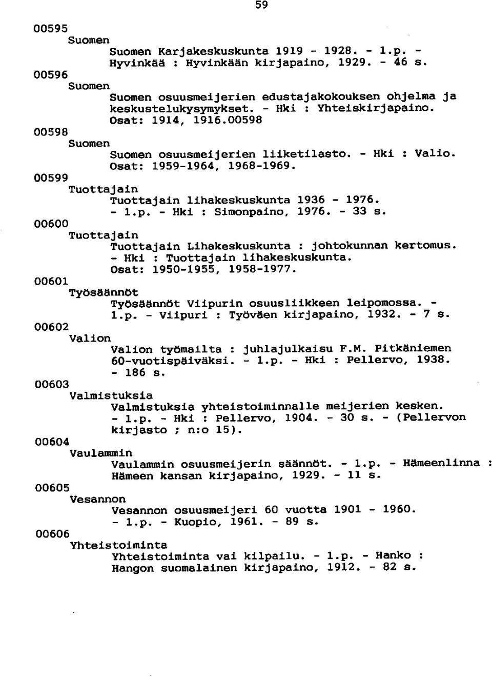 p. - Hki : Simonpaino, 1976. - 33 s. 00600 Tuottajain Tuottajain Lihakeskuskunta : johtokunnan kertomus. - Hki : Tuottajain lihakeskuskunta. Osat: 1950-1955, 1958-1977.