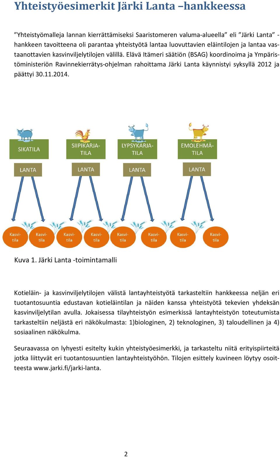 Elävä Itämeri säätiön (BSAG) koordinoima ja Ympäristöministeriön Ravinnekierrätys-ohjelman rahoittama Järki Lanta käynnistyi syksyllä 2012 ja päättyi 30.11.2014. Kuva 1.