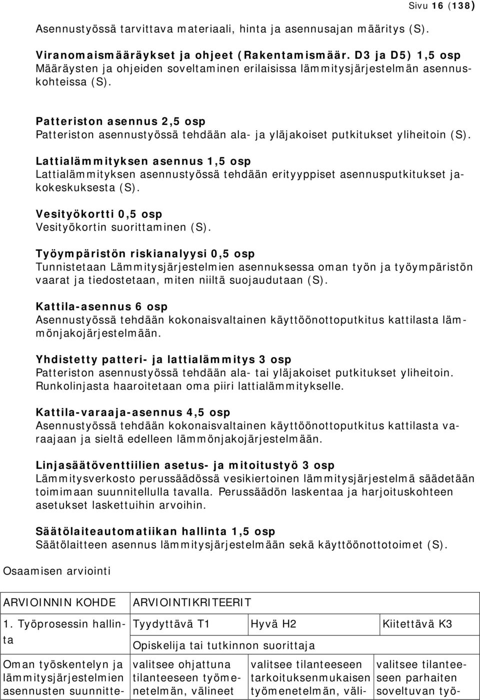 Patteriston asennus 2,5 osp Patteriston asennustyössä tehdään ala- ja yläjakoiset putkitukset yliheitoin (S).