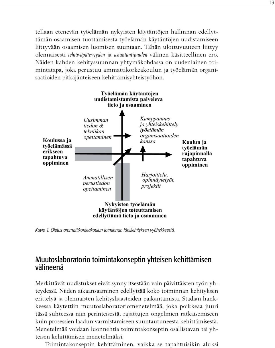 Näiden kahden kehityssuunnan yhtymäkohdassa on uudenlainen toimintatapa, joka perustuu ammattikorkeakoulun ja työelämän organisaatioiden pitkäjänteiseen kehittämisyhteistyöhön.