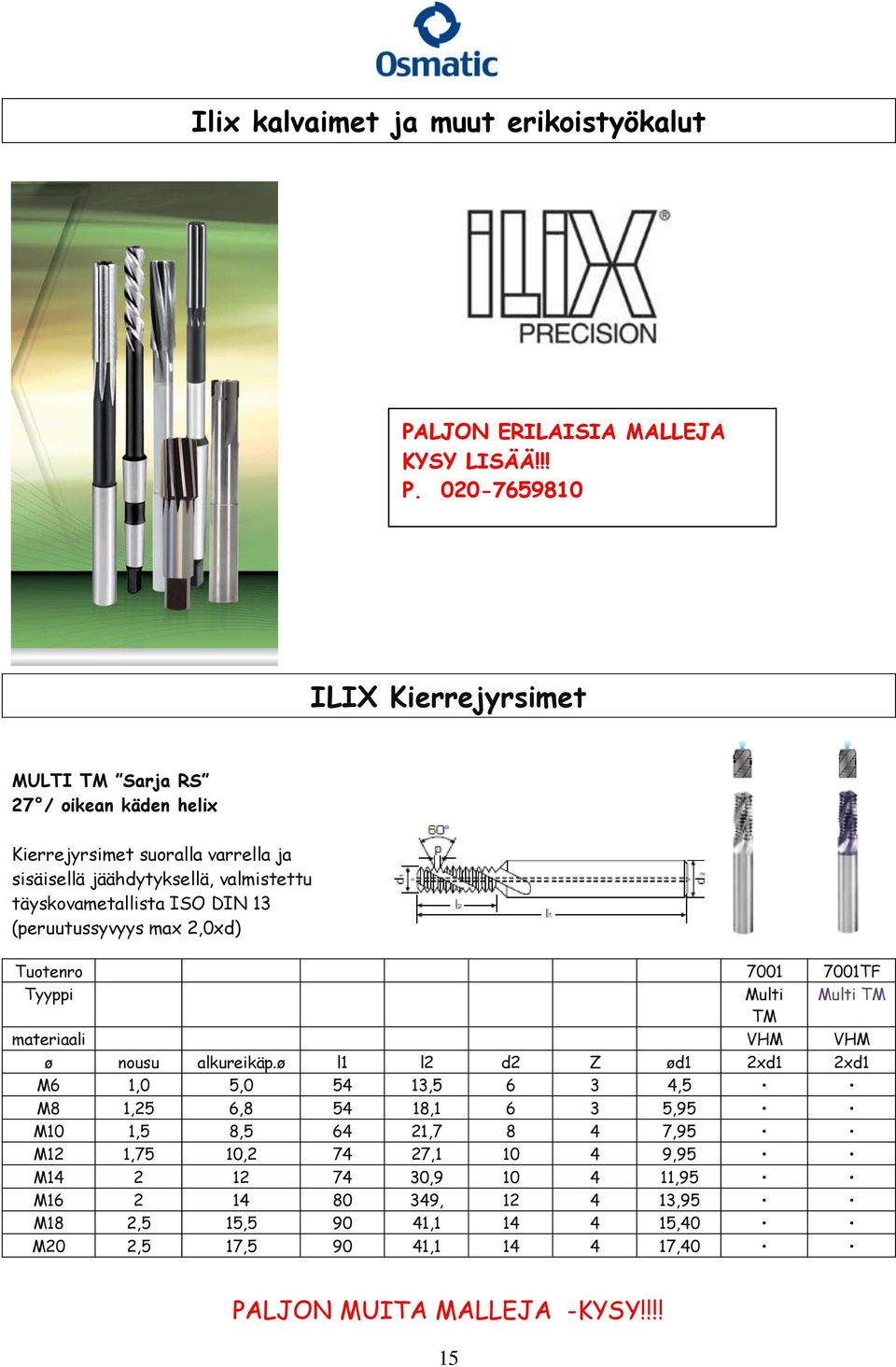 020-7659810 ILIX Kierrejyrsimet MULTI TM Sarja RS 27 / oikean käden helix Kierrejyrsimet suoralla varrella ja sisäisellä jäähdytyksellä, valmistettu