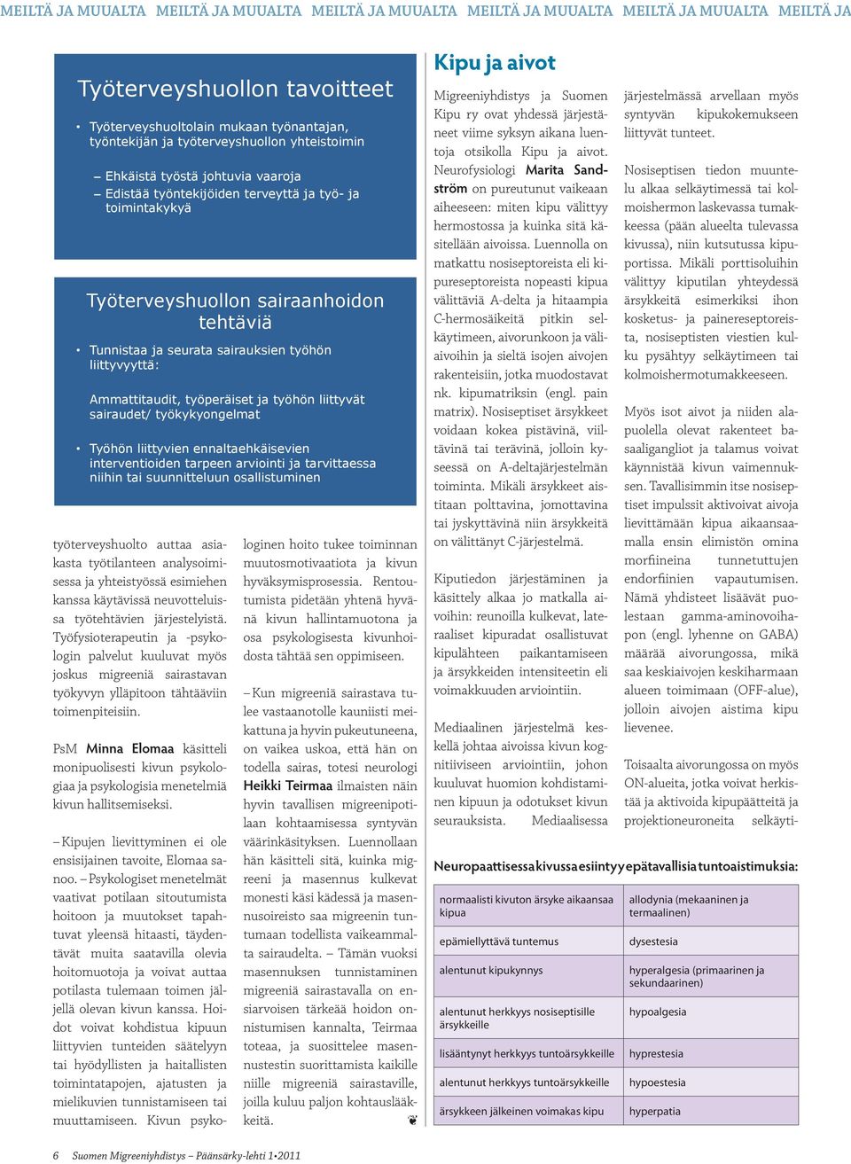 9.2010 Migreenipotilas työterveyshuollossa, Lagerstedt Rea Tunnistaa ja seurata sairauksien työhön liittyvyyttä: Ammattitaudit, työperäiset ja työhön liittyvät sairaudet/ työkykyongelmat Työhön