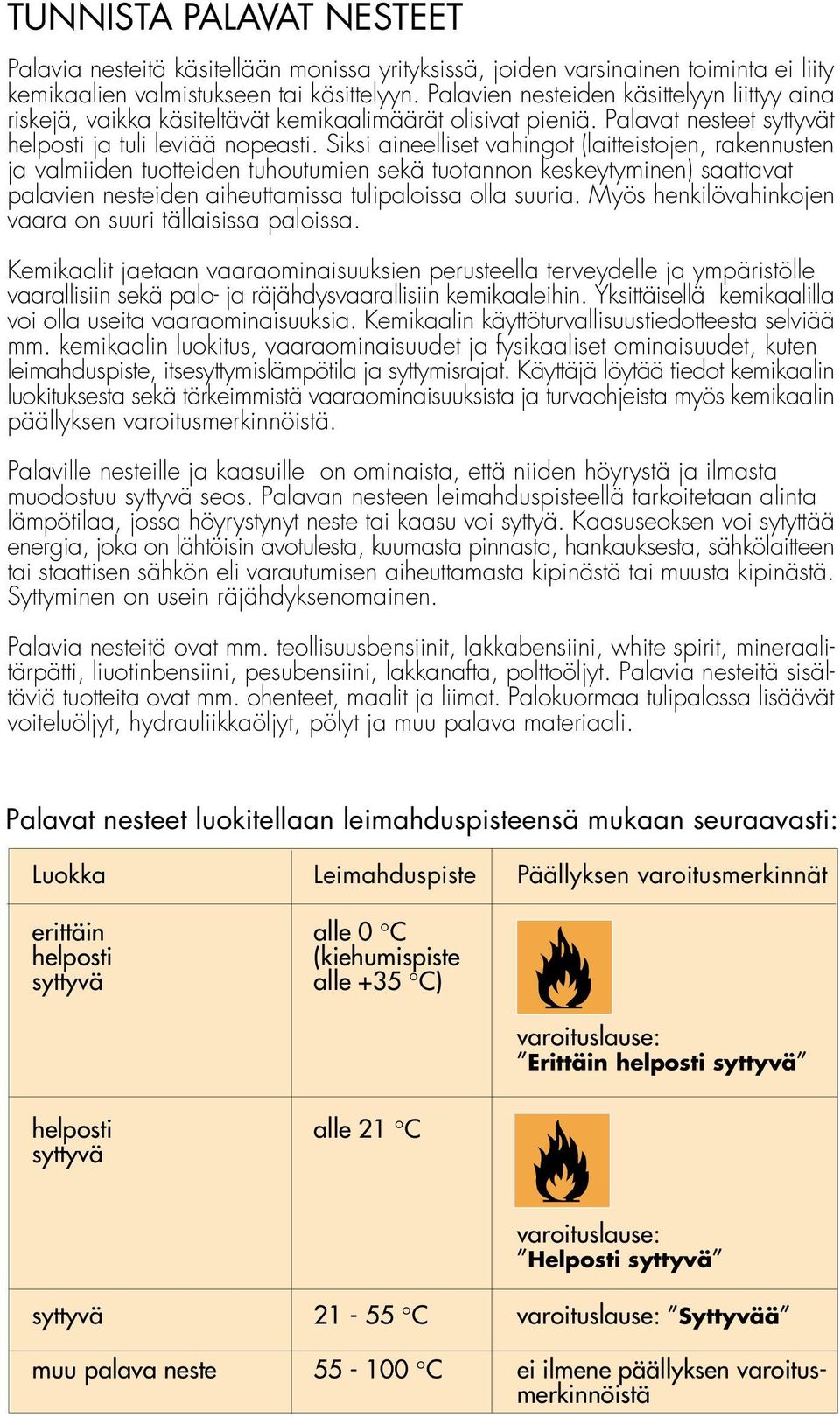 Siksi aineelliset vahingot (laitteistojen, rakennusten ja valmiiden tuotteiden tuhoutumien sekä tuotannon keskeytyminen) saattavat palavien nesteiden aiheuttamissa tulipaloissa olla suuria.