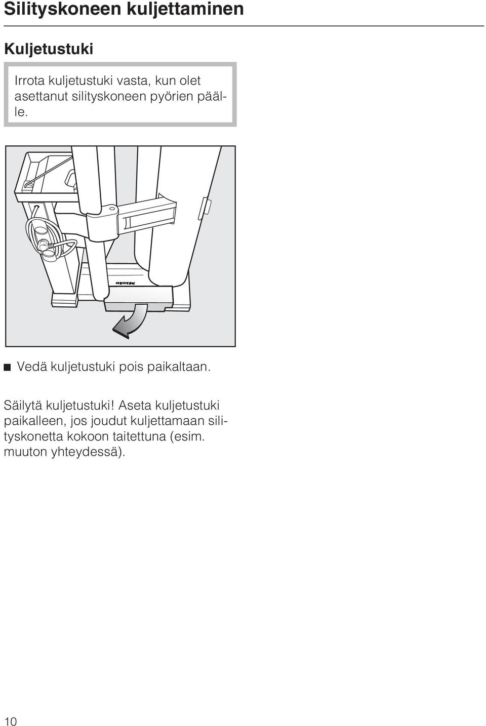 ^ Vedä kuljetustuki pois paikaltaan. Säilytä kuljetustuki!