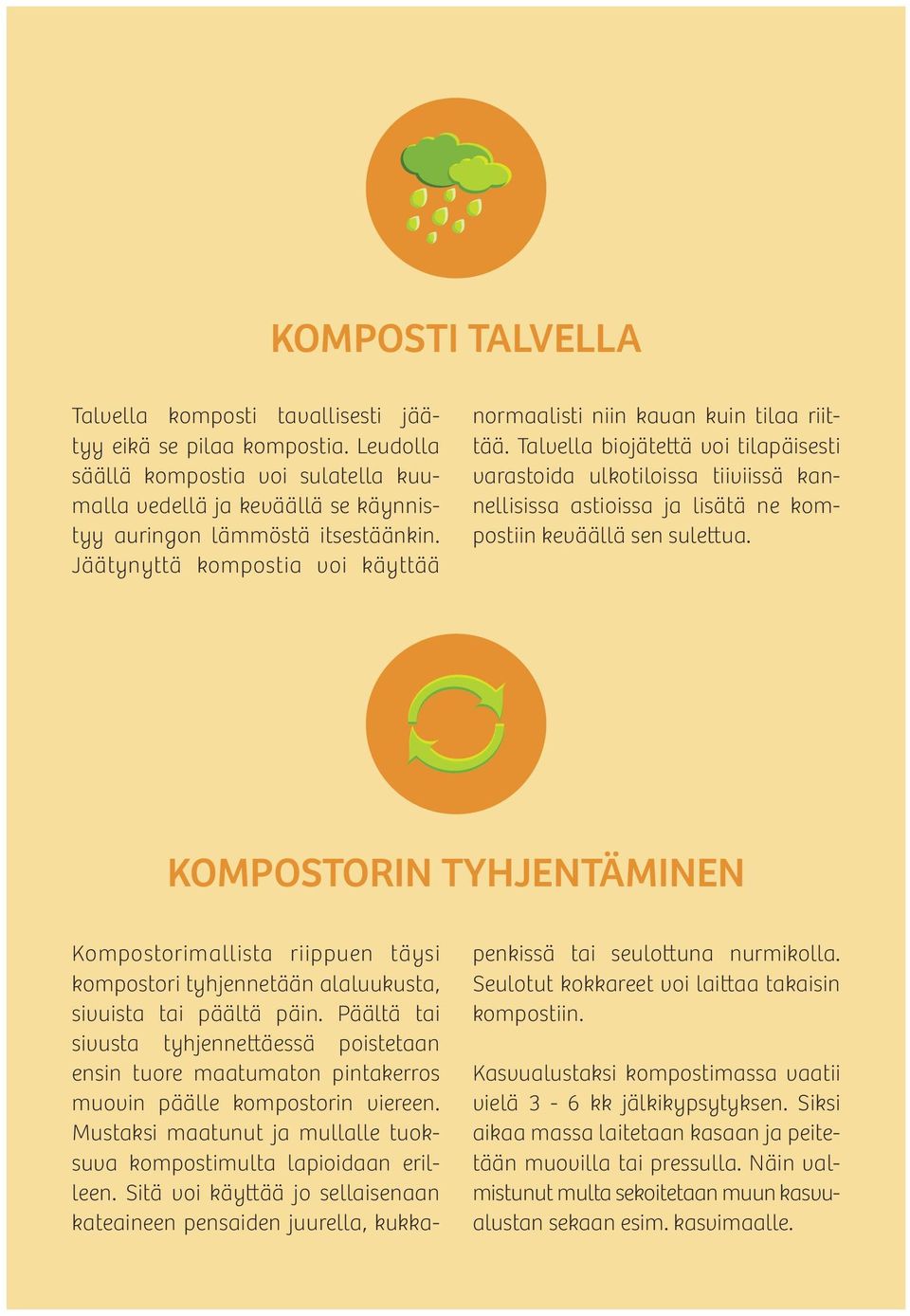 Talvella biojätettä voi tilapäisesti varastoida ulkotiloissa tiiviissä kannellisissa astioissa ja lisätä ne kompostiin keväällä sen sulettua.