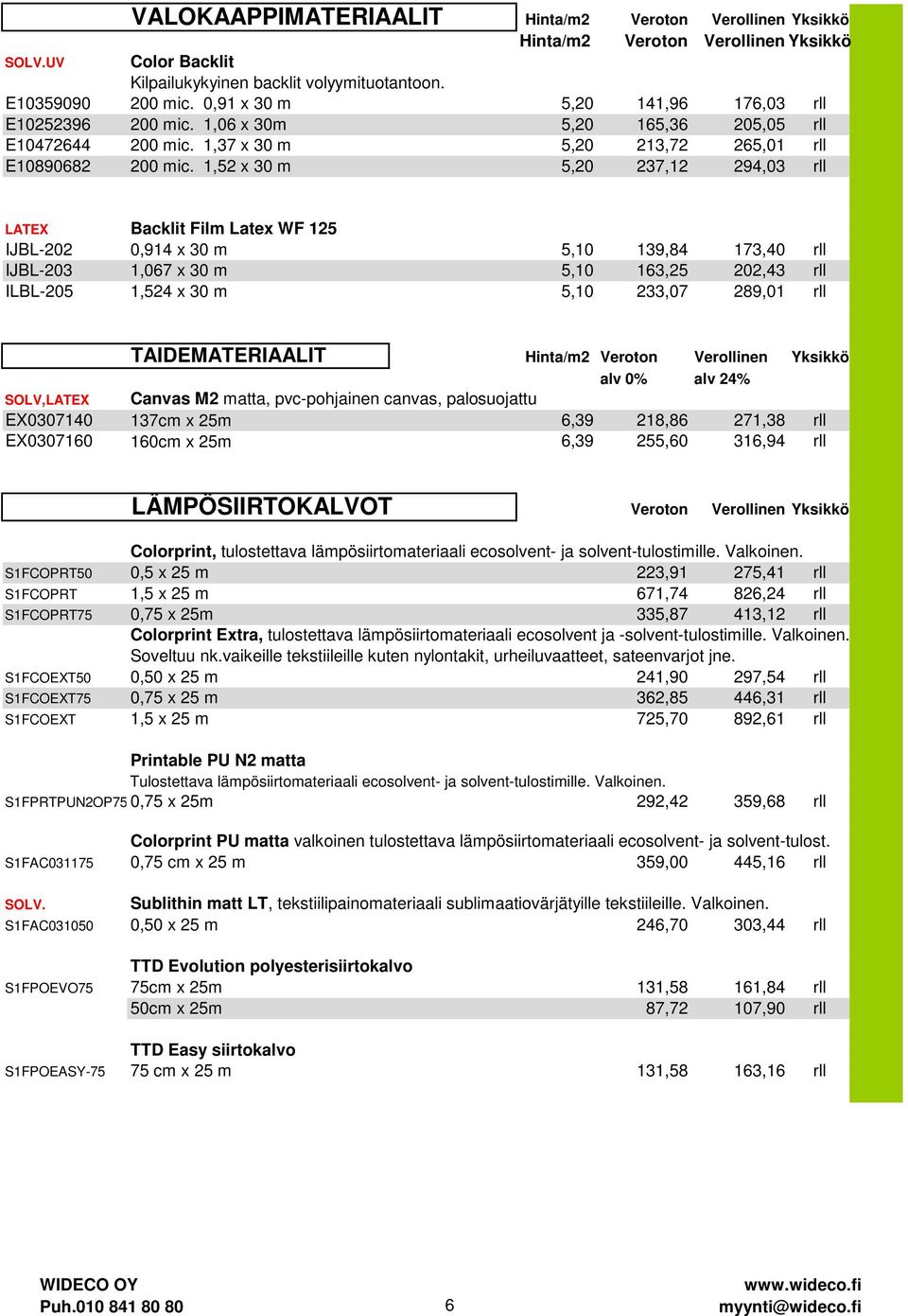 1,52 x 30 m 5,20 237,12 294,03 rll LATEX Backlit Film Latex WF 125 IJBL-202 0,914 x 30 m 5,10 139,84 173,40 rll IJBL-203 1,067 x 30 m 5,10 163,25 202,43 rll ILBL-205 1,524 x 30 m 5,10 233,07 289,01