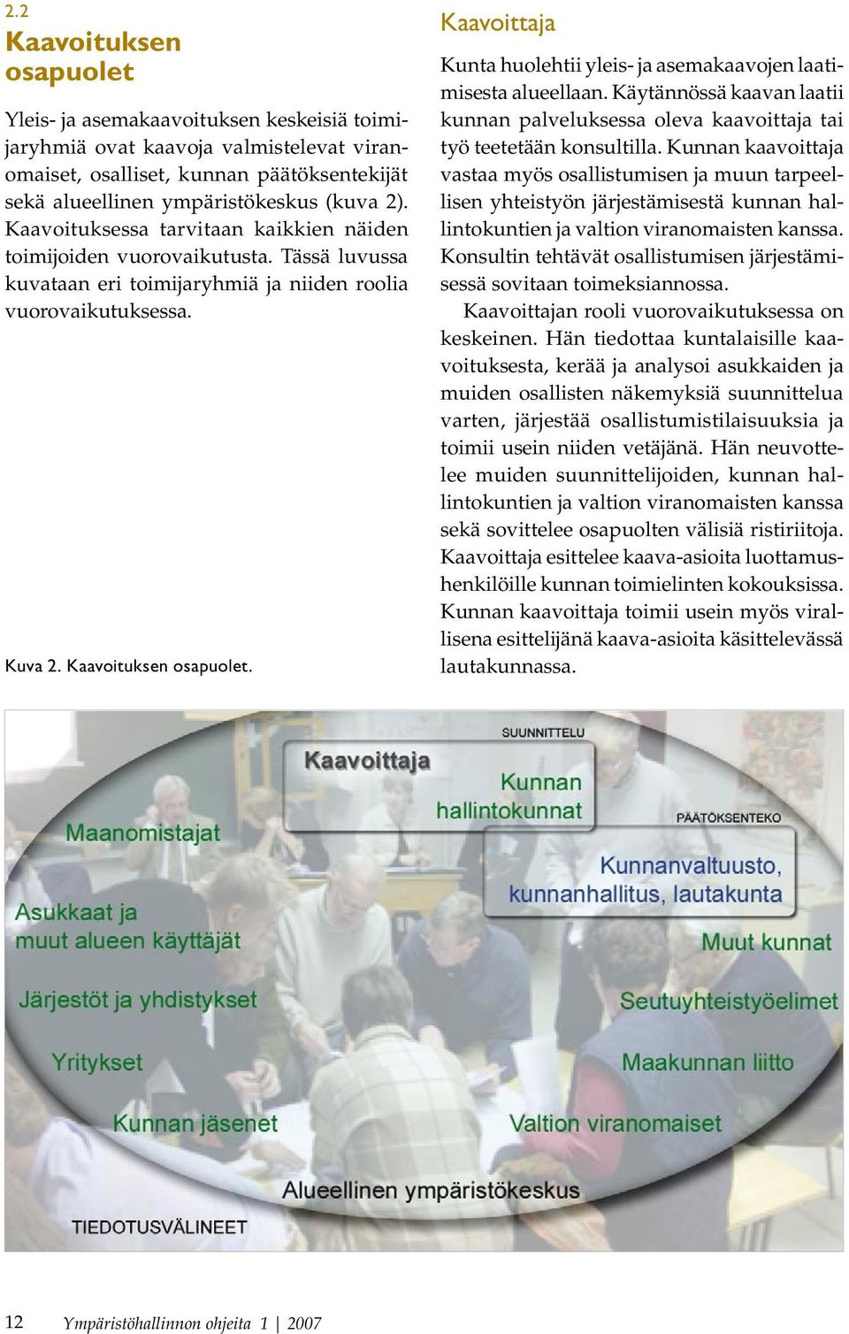 Kaavoittaja Kunta huolehtii yleis- ja asemakaavojen laatimisesta alueellaan. Käytännössä kaavan laatii kunnan palveluksessa oleva kaavoittaja tai työ teetetään konsultilla.