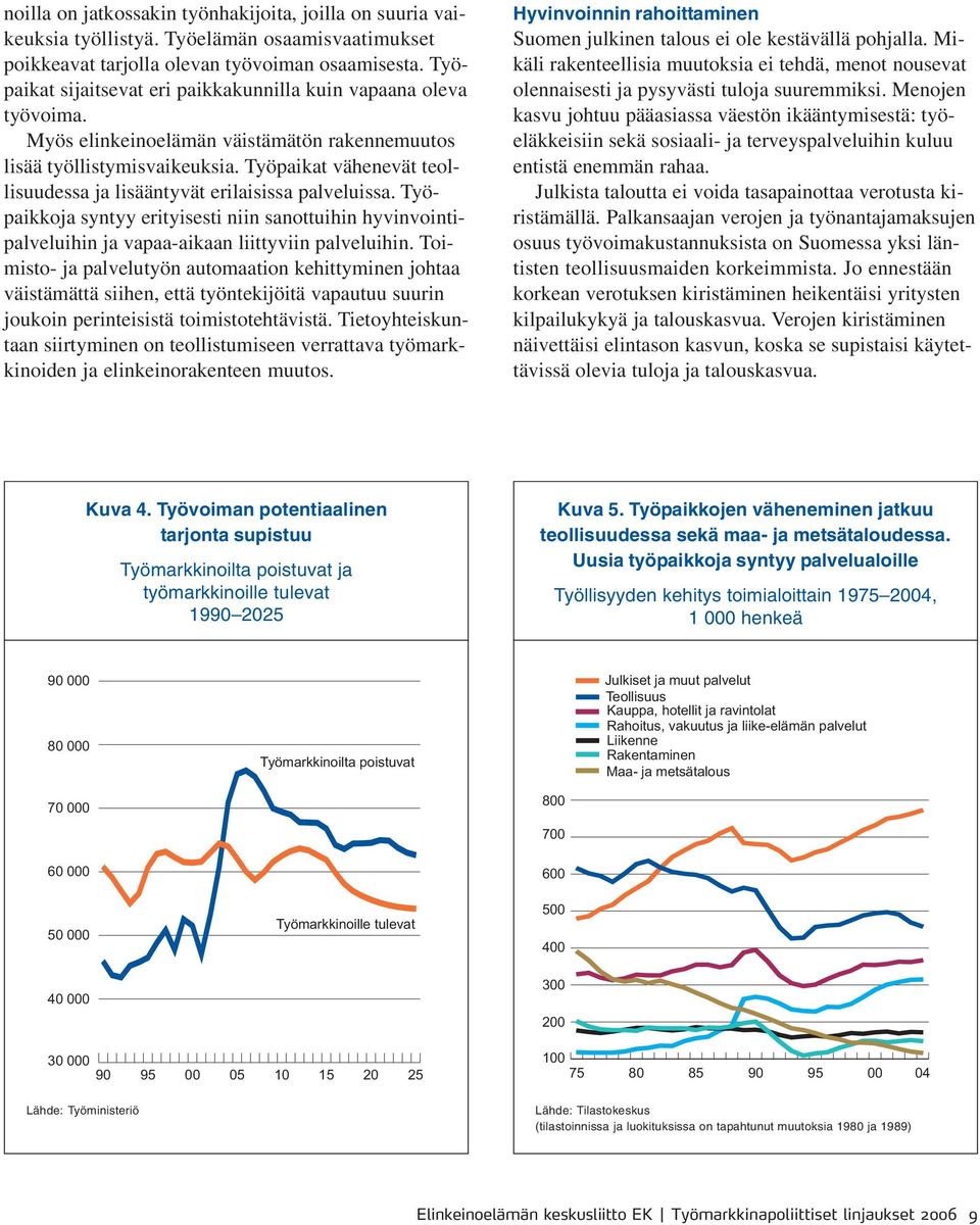 Työpaikat vähenevät teollisuudessa ja lisääntyvät erilaisissa palveluissa. Työpaikkoja syntyy erityisesti niin sanottuihin hyvinvointipalveluihin ja vapaa-aikaan liittyviin palveluihin.