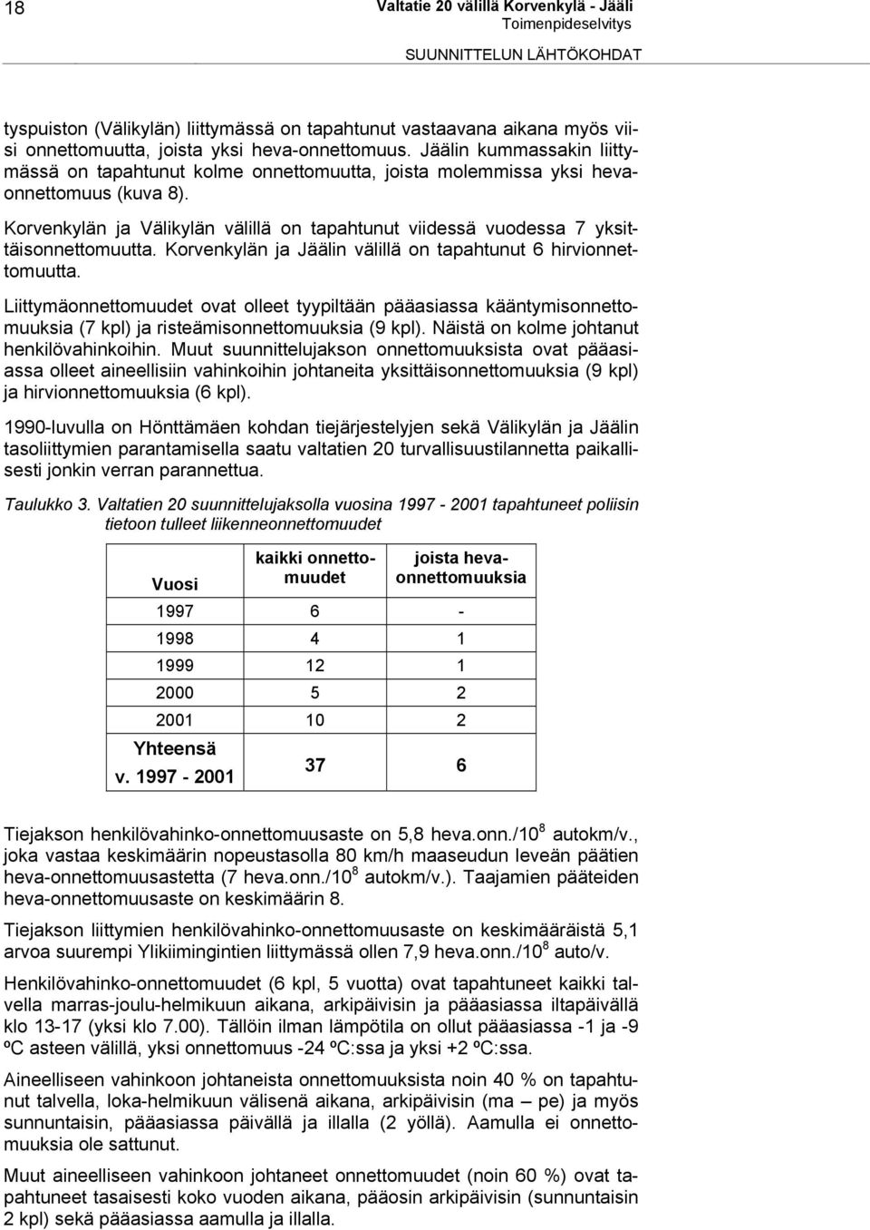 Korvenkylän ja Välikylän välillä on tapahtunut viidessä vuodessa 7 yksittäisonnettomuutta. Korvenkylän ja Jäälin välillä on tapahtunut 6 hirvionnettomuutta.