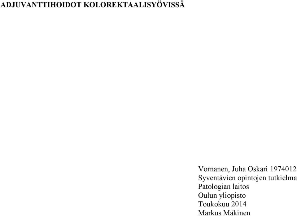 Syventävien opintojen tutkielma