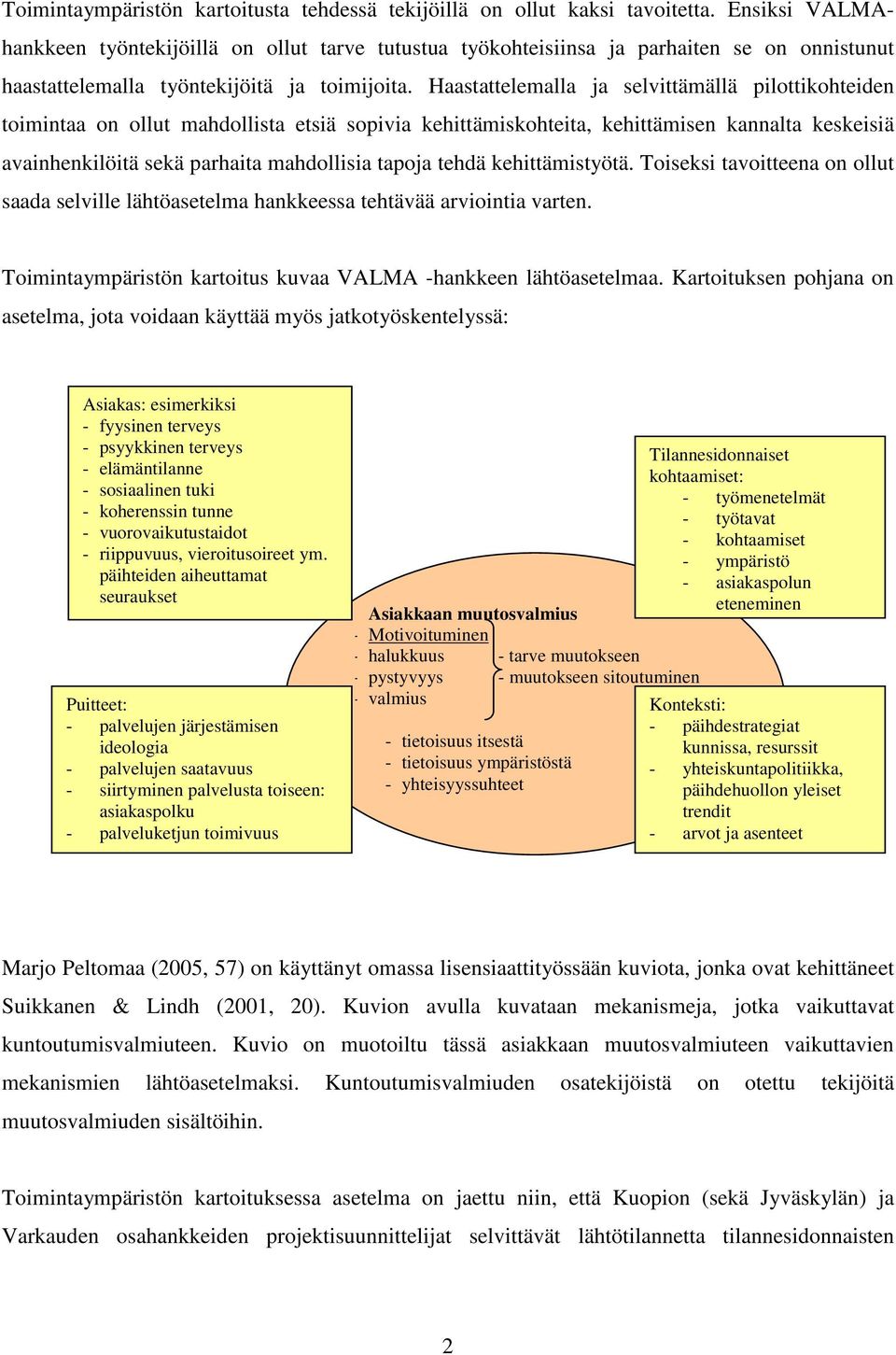 Haastattelemalla ja selvittämällä pilottikohteiden toimintaa on ollut mahdollista etsiä sopivia kehittämiskohteita, kehittämisen kannalta keskeisiä avainhenkilöitä sekä parhaita mahdollisia tapoja