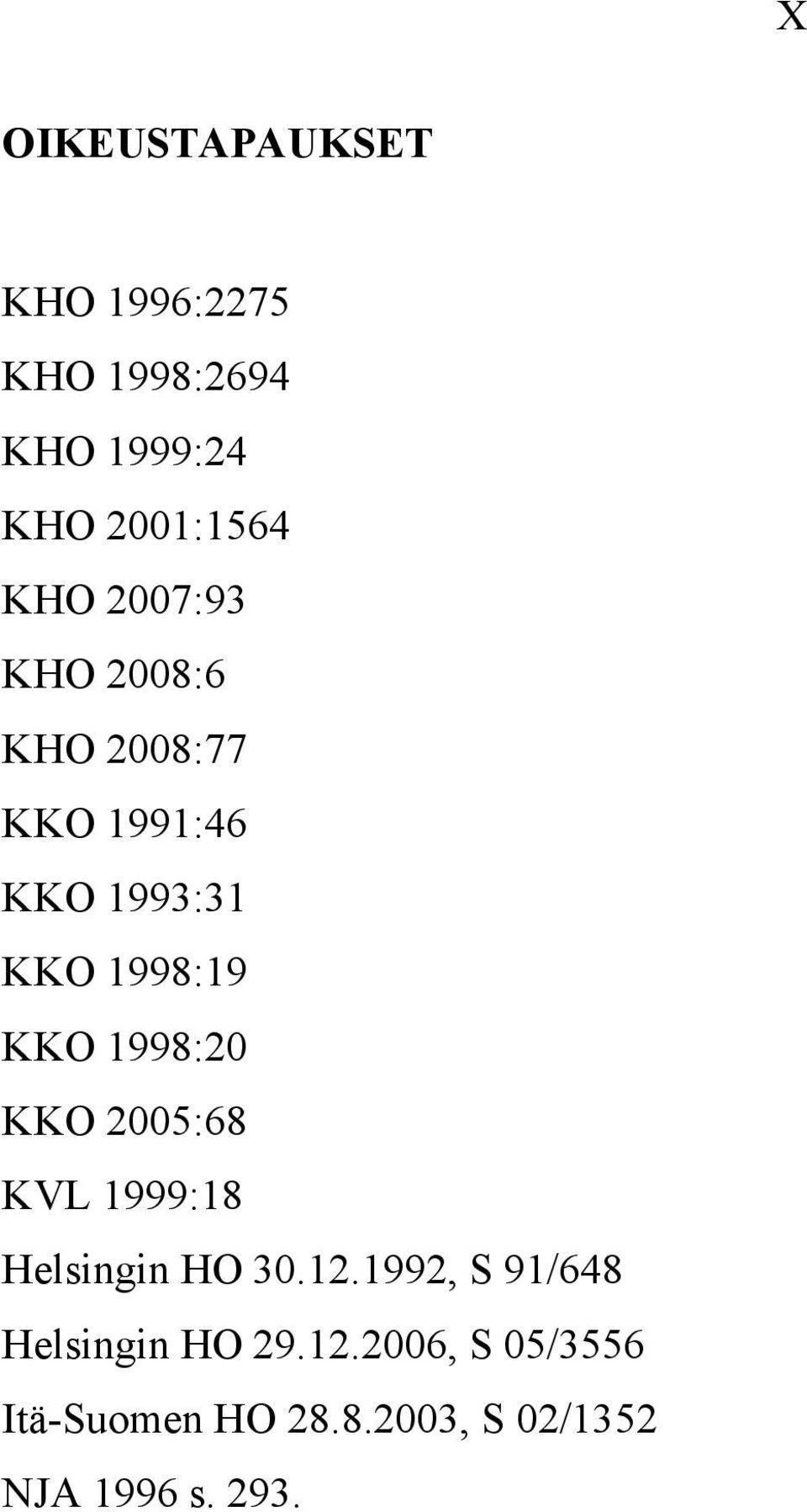 1998:20 KKO 2005:68 KVL 1999:18 Helsingin HO 30.12.