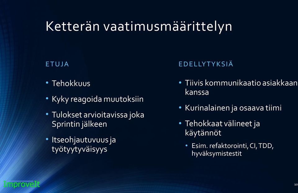 E D E LLY TY KSIÄ Tiivis kommunikaatio asiakkaan kanssa Kurinalainen ja osaava