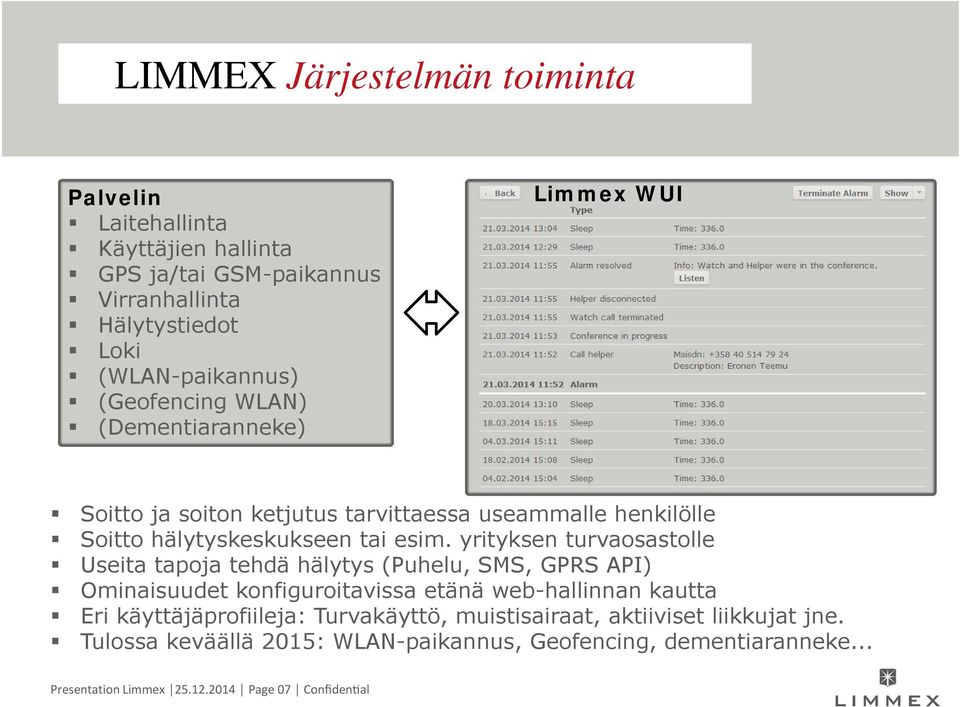 yrityksen turvaosastolle Useita tapoja tehdä hälytys (Puhelu, SMS, GPRS API) Ominaisuudet konfiguroitavissa etänä web-hallinnan kautta Eri