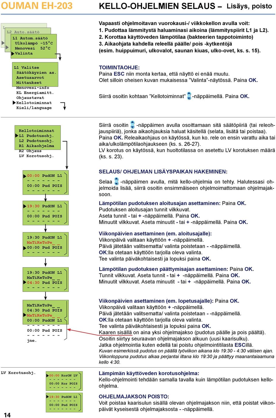 huippuimuri, ulkovalot, saunan kiuas, ulko-ovet, ks. s. 15). L1 Valitse Säätökäyrien as. Mittaukset Menovesi-info KL Energiamitt.