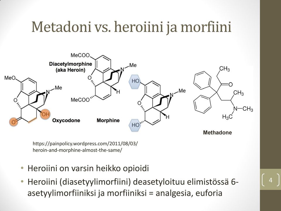 Heroiini on varsin heikko opioidi Heroiini (diasetyylimorfiini)