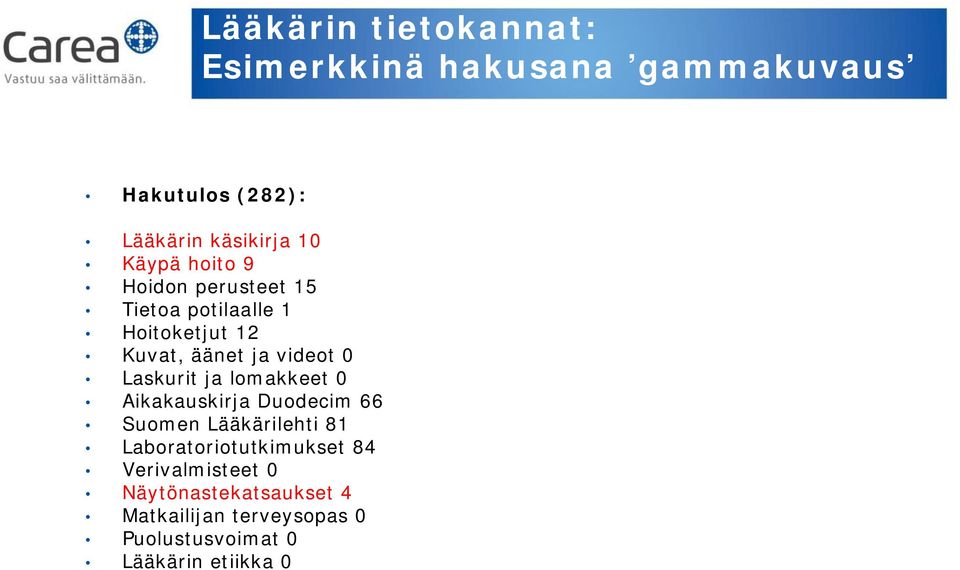 Laskurit ja lomakkeet 0 Aikakauskirja Duodecim 66 Suomen Lääkärilehti 81 Laboratoriotutkimukset