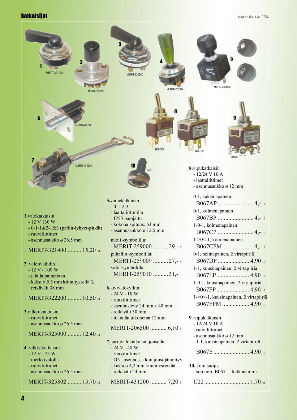 vilkkukatkaisin - asennusaukko ø, mm MERIT-000...,0. vilkkukatkaisin - V - W - merkkivalolla - asennusaukko ø, mm MERIT-0...,0.vaihekatkaisin - 0--- - laattaliittimillä - IP -suojattu - kokonaispituus: mm - asennusaukko ø, mm nuoli -symbolilla: MERIT-9000.