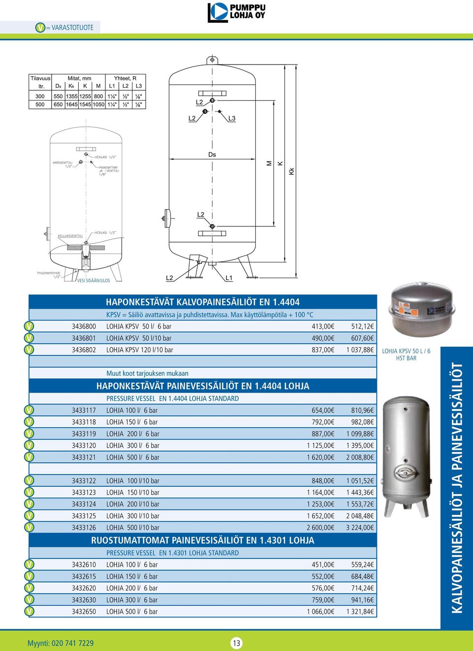 HAPONKESTÄVÄT PAINEVESISÄILIÖT EN 1.4404 LOHJA PRESSURE VESSEL EN 1.