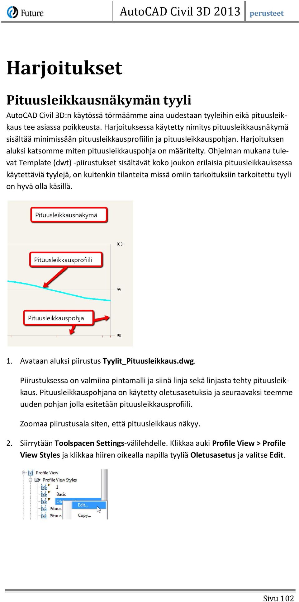 Ohjelman mukana tulevat Template (dwt) -piirustukset sisältävät koko joukon erilaisia pituusleikkauksessa käytettäviä tyylejä, on kuitenkin tilanteita missä omiin tarkoituksiin tarkoitettu tyyli on