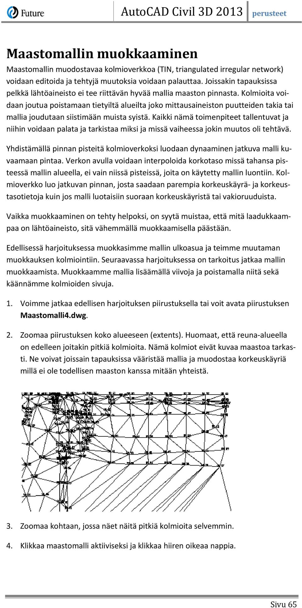 Kolmioita voidaan joutua poistamaan tietyiltä alueilta joko mittausaineiston puutteiden takia tai mallia joudutaan siistimään muista syistä.