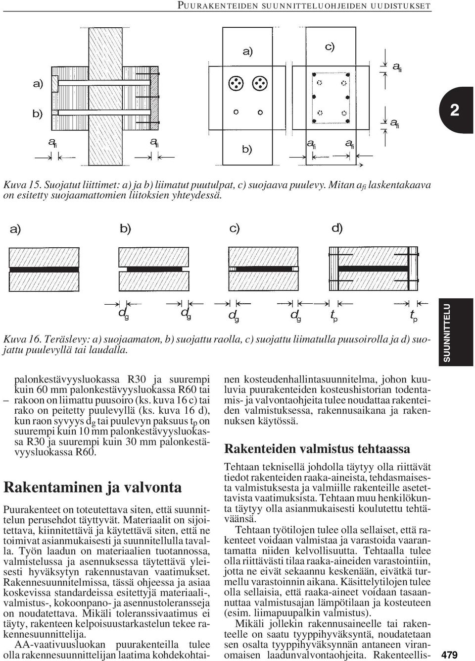 palonkestävyysluokassa R30 ja suurempi kuin 60 mm palonkestävyysluokassa R60 tai rakoon on liimattu puusoiro (ks. kuva 16 c) tai rako on peitetty puulevyllä (ks.