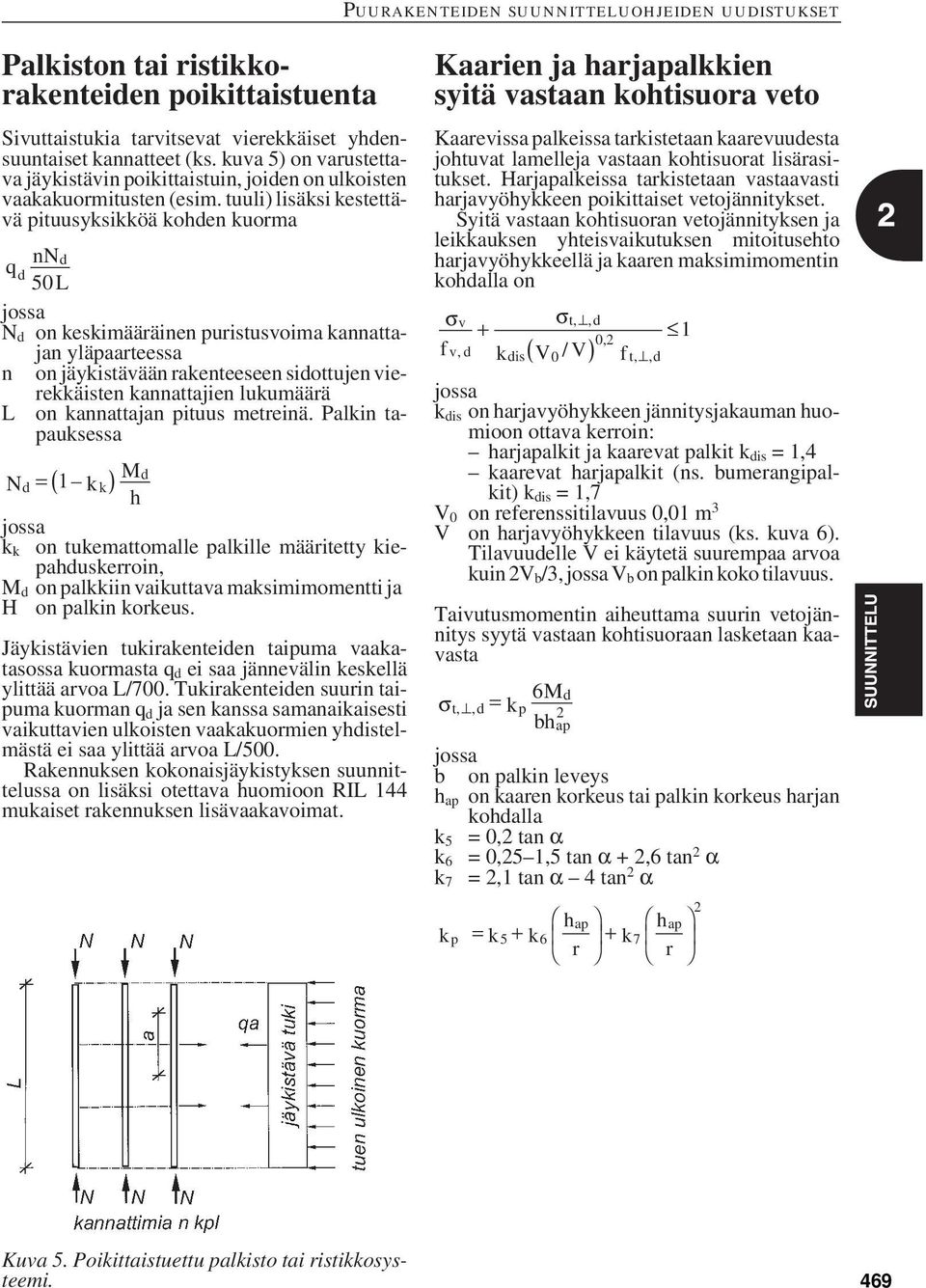 tuuli) lisäksi kestettävä pituusyksikköä kohden kuorma d q nn d 50L N d on keskimääräinen puristusvoima kannattajan yläpaarteessa n on jäykistävään rakenteeseen sidottujen vierekkäisten kannattajien