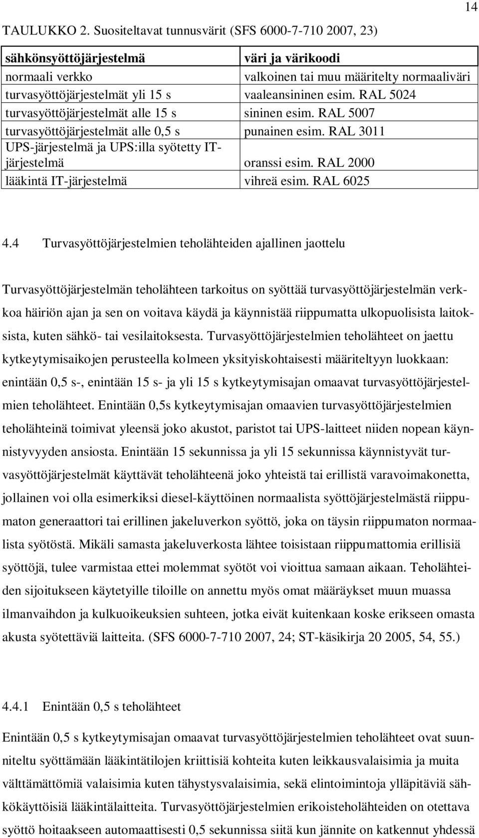 vaaleansininen esim. RAL 5024 turvasyöttöjärjestelmät alle 15 s sininen esim. RAL 5007 turvasyöttöjärjestelmät alle 0,5 s punainen esim.