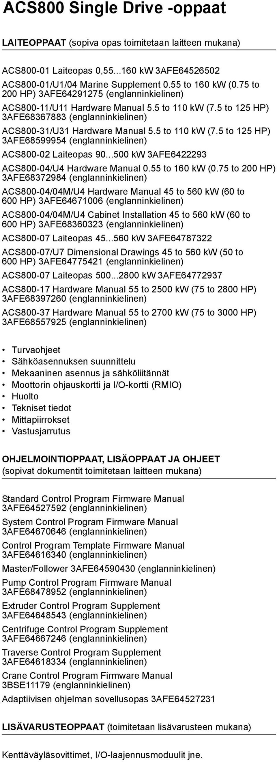 ..500 kw 3AFE6422293 ACS800-04/U4 Hardware Manual 0.55 to 160 kw (0.