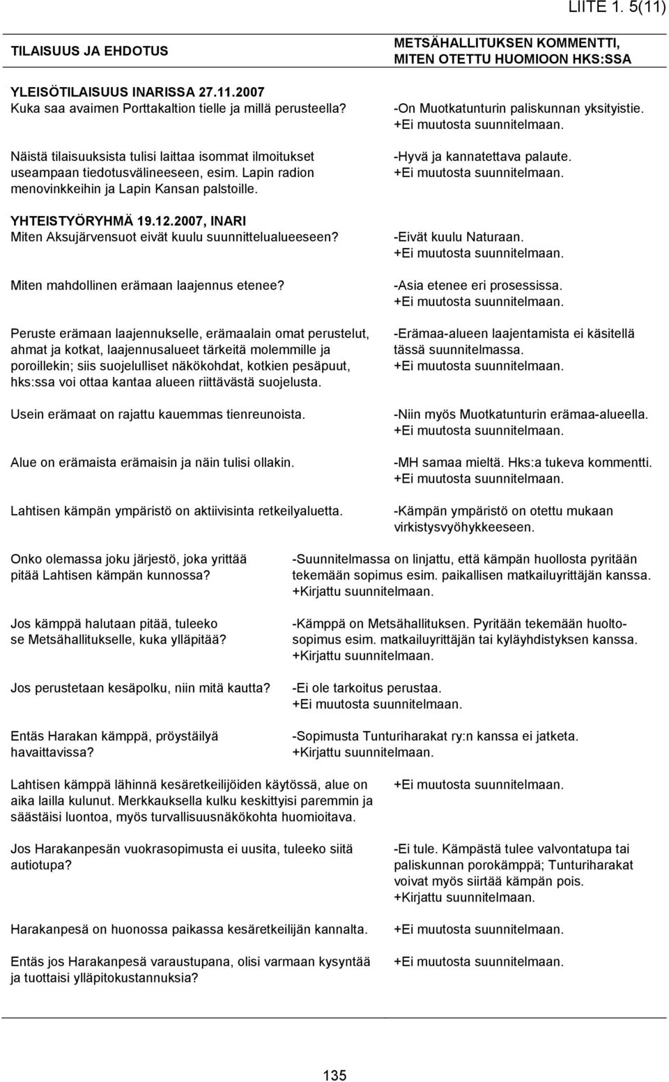 2007, INARI Miten Aksujärvensuot eivät kuulu suunnittelualueeseen? Miten mahdollinen erämaan laajennus etenee?