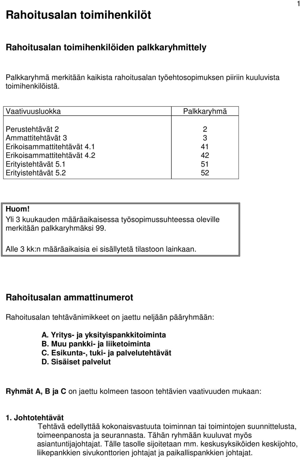 Yli 3 kuukauden määräaikaisessa työsopimussuhteessa oleville merkitään palkkaryhmäksi 99. Alle 3 kk:n määräaikaisia ei sisällytetä tilastoon lainkaan.