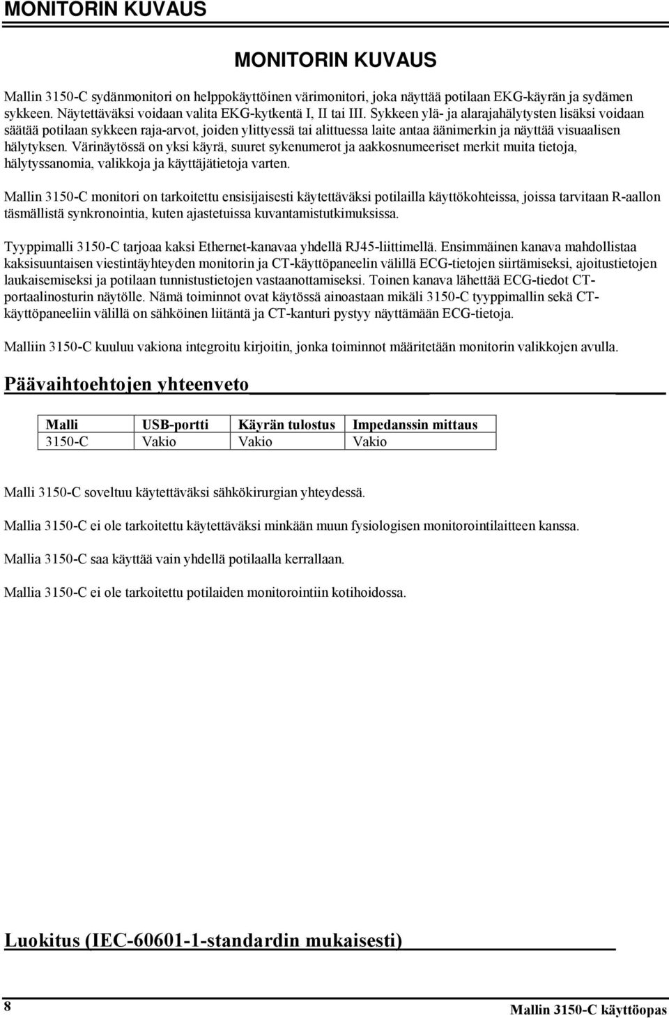 Sykkeen ylä- ja alarajahälytysten lisäksi voidaan säätää potilaan sykkeen raja-arvot, joiden ylittyessä tai alittuessa laite antaa äänimerkin ja näyttää visuaalisen hälytyksen.