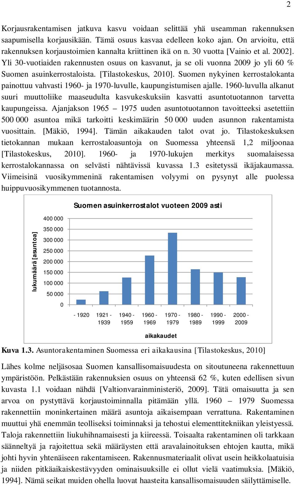 Yli 30-vuotiaiden rakennusten osuus on kasvanut, ja se oli vuonna 2009 jo yli 60 % Suomen asuinkerrostaloista. [Tilastokeskus, 2010].