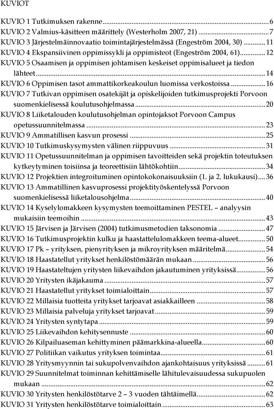 .. 14 KUVIO 6 Oppimisen tasot ammattikorkeakoulun luomissa verkostoissa... 16 KUVIO 7 Tutkivan oppimisen osatekijät ja opiskelijoiden tutkimusprojekti Porvoon suomenkielisessä koulutusohjelmassa.